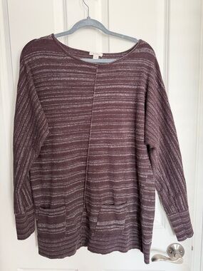 Caslon Brown Striped Long-Sleeve Tunic Sweater
